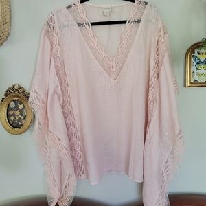 Beautiful detailed blush pink Chico's swim cover up poncho nwot